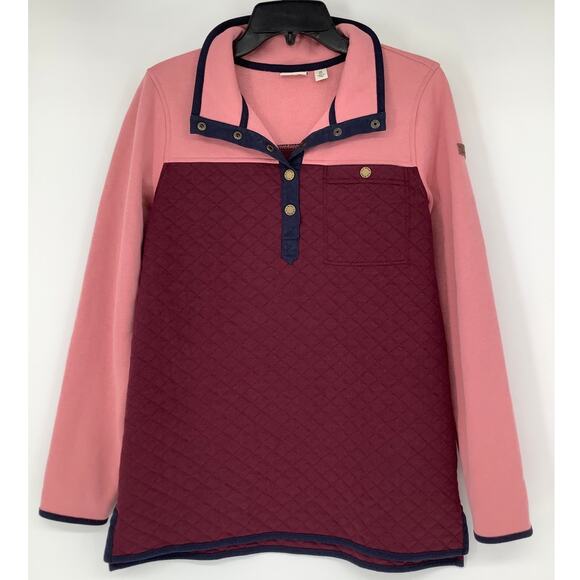 LL Bean Women's Medium Wine Colorblock Quilted Sweatshirt Mockneck Tunic J15-3 - Picture 3 of 9